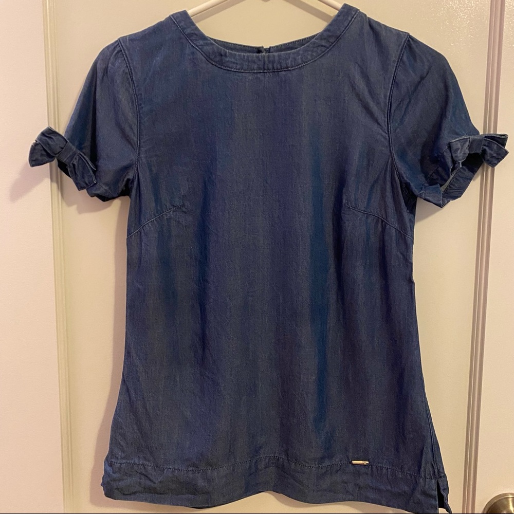 Ted Baker Chambray Short Sleeve Top with Bow Detail size 0